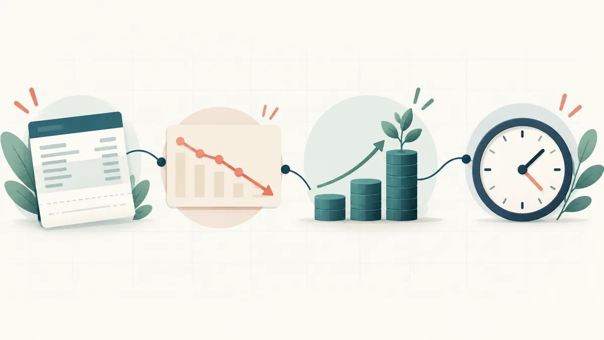 Paycheck, debt, savings growth and work-hours calculator illustration